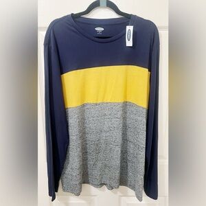 New Old Navy Men's Navy, Yellow, and Gray Long Sleeve Shirt Size X-L